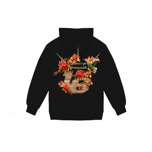 WOOD FLORAL Hoodie in Black