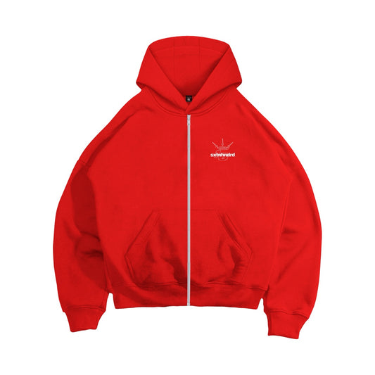 Double Zip Box Hoodie in Red