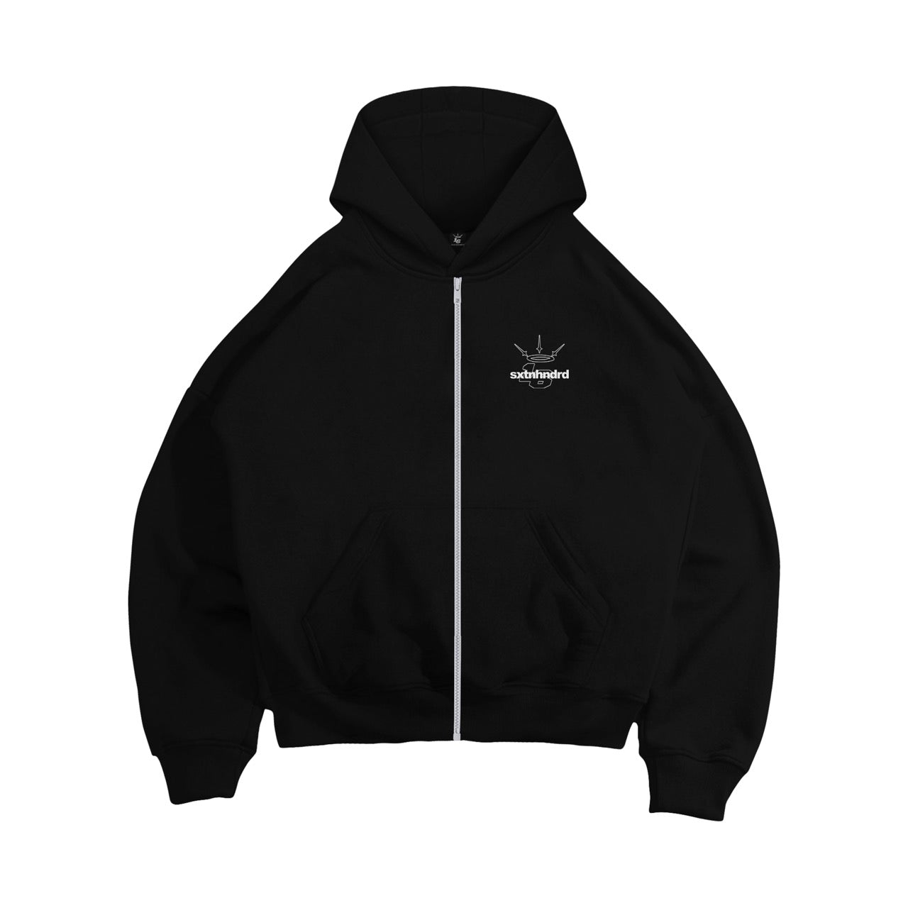 Double Zip Box Hoodie in Black