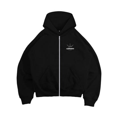 Double Zip Box Hoodie in Black