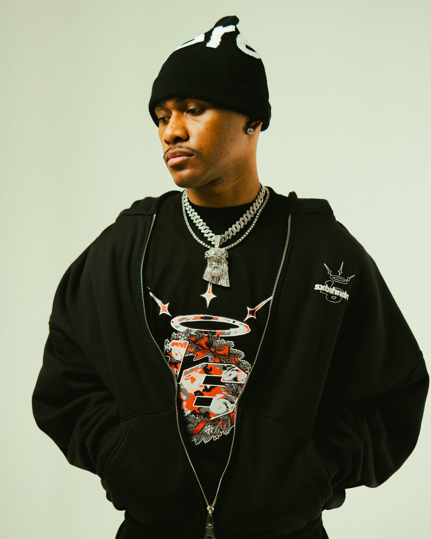 Double Zip Box Hoodie in Black