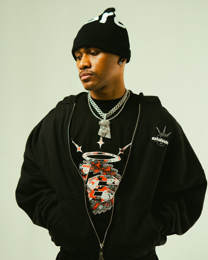 Double Zip Box Hoodie in Black