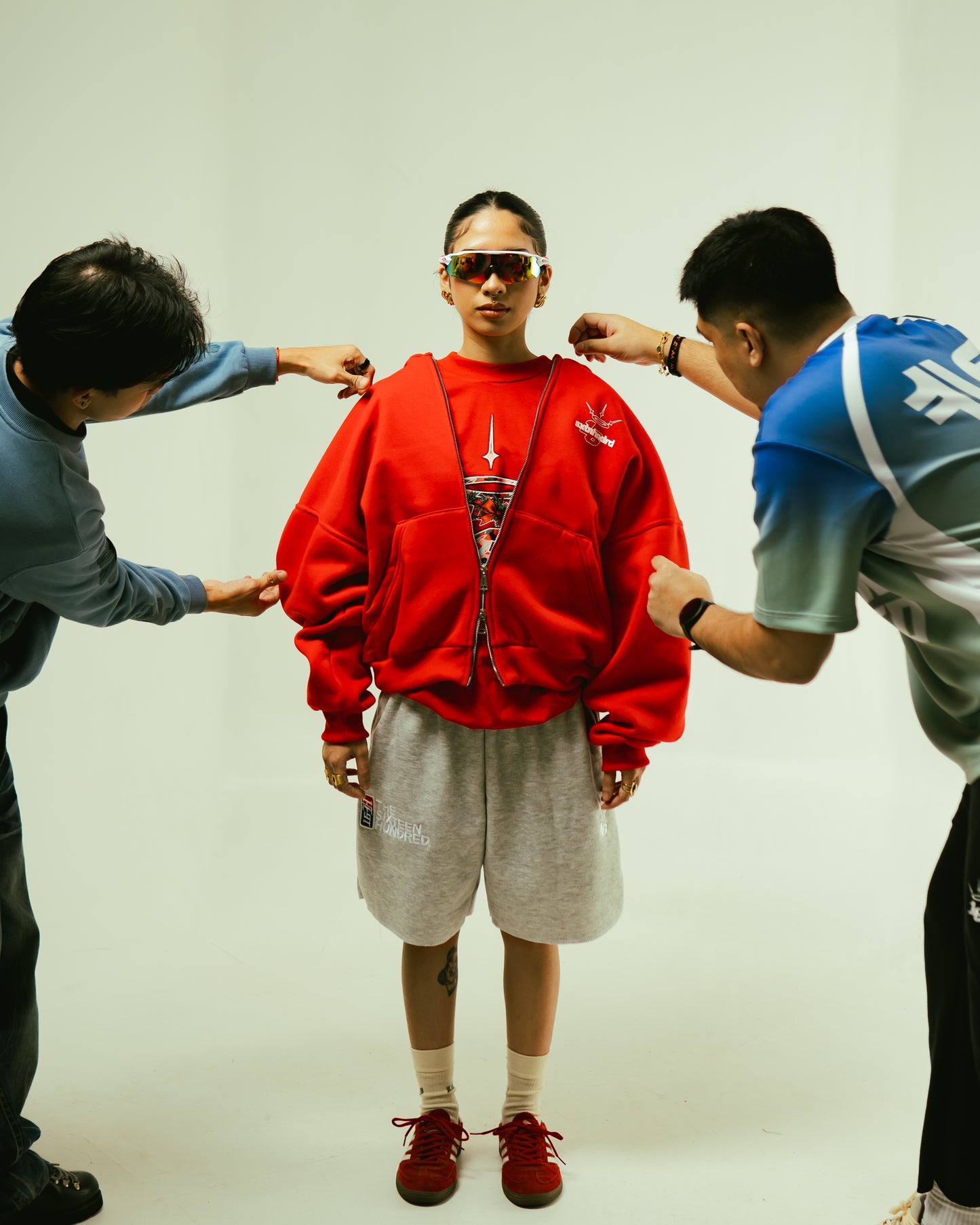 Double Zip Box Hoodie in Red