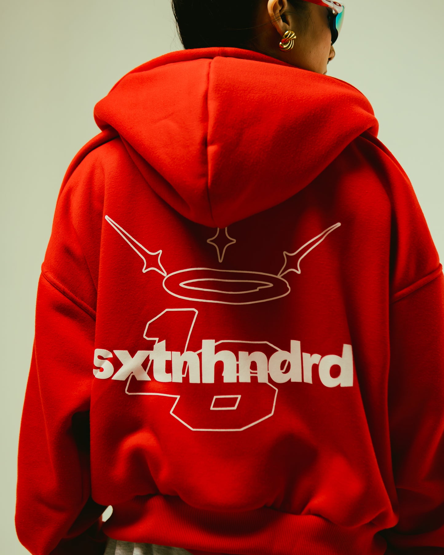Double Zip Box Hoodie in Red