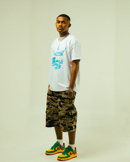16 BLUE FLAME LOGO Tee in White